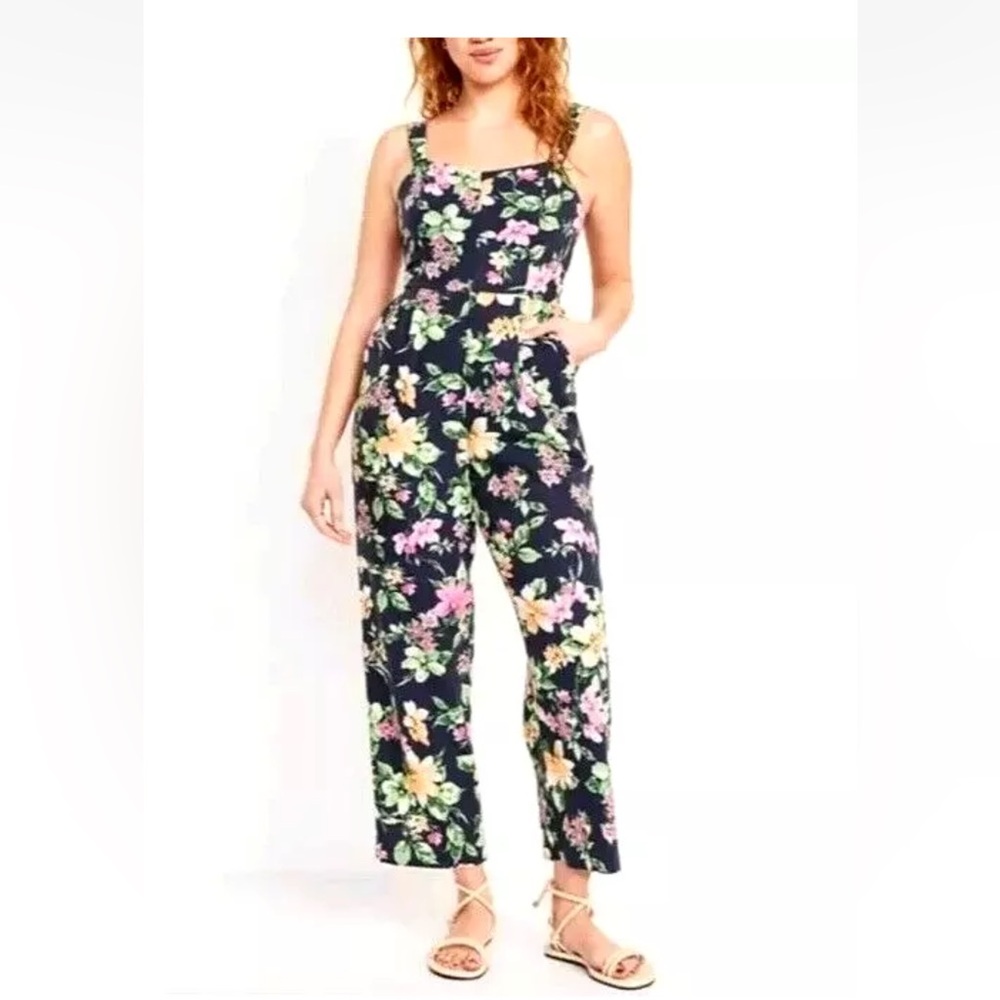 Old Navy Pink and Blue Jumpsuit Vibrant Floral Design